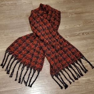 Soft cashmere feel Red, Black, with Silver accent simmer scarf.